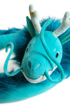 Load image into Gallery viewer, Turquoise dragon plush toy with white accents on a white background