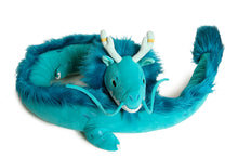 Load image into Gallery viewer, Blue dragon plush toy on a white background