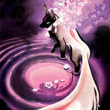 Load image into Gallery viewer, Rose Moon Fox Kitsune Okami 8 x 24 Poster with Red Foil