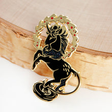Load image into Gallery viewer, Dark Heraldic Unicorn Pin
