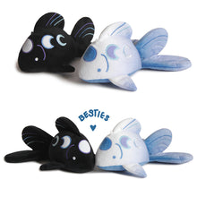Load image into Gallery viewer, Two black and white plush fish toys with 'BESTIES' text on a white background
