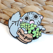 Load image into Gallery viewer, Angry Cat Touch Grass Pin
