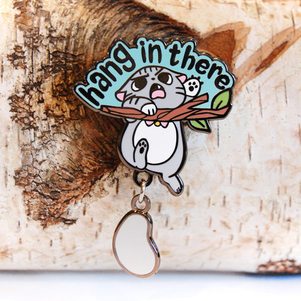 Hang in There Angry Cat Pin