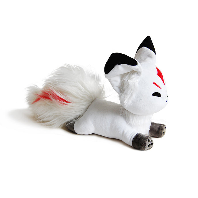 Queenie is a white kitsune fox with red markings! She has a big soft fluffy tail!