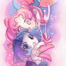 Load image into Gallery viewer, Chibiusa and Sailor Saturn Hotaru 8x24 Watercolor Poster Print
